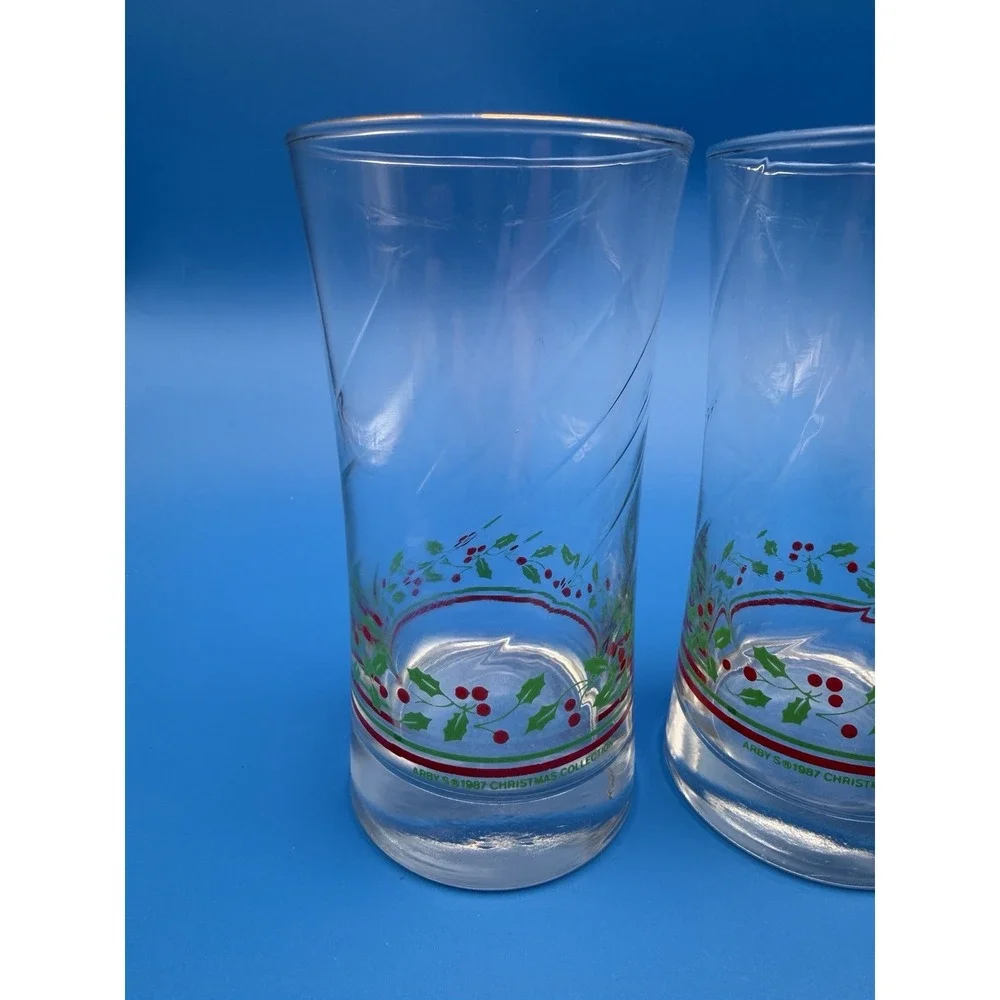 Vintage Arby's Libbey Holly Berry Christmas Glasses Collection 1987 Set Of 5
